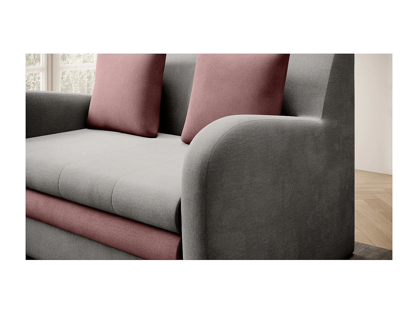 Canapé convertible 2 places SELMA en tissu - Gris clair/Rose