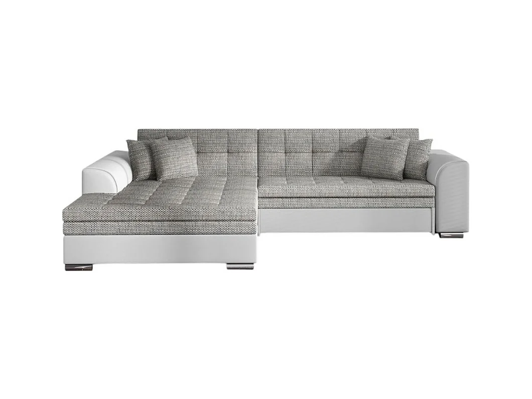 Canapé d'angle gauche 4 places NILA convertible en simili et tissu - Blanc/Gris clair