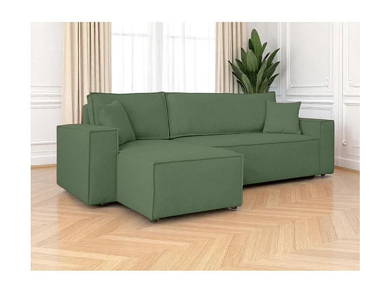 Canapé FARAH d'angle réversible et convertible 4 places en tissu bouclette - Vert