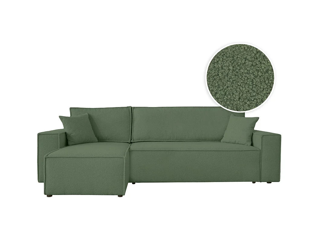 Canapé FARAH d'angle réversible et convertible 4 places en tissu bouclette - Vert
