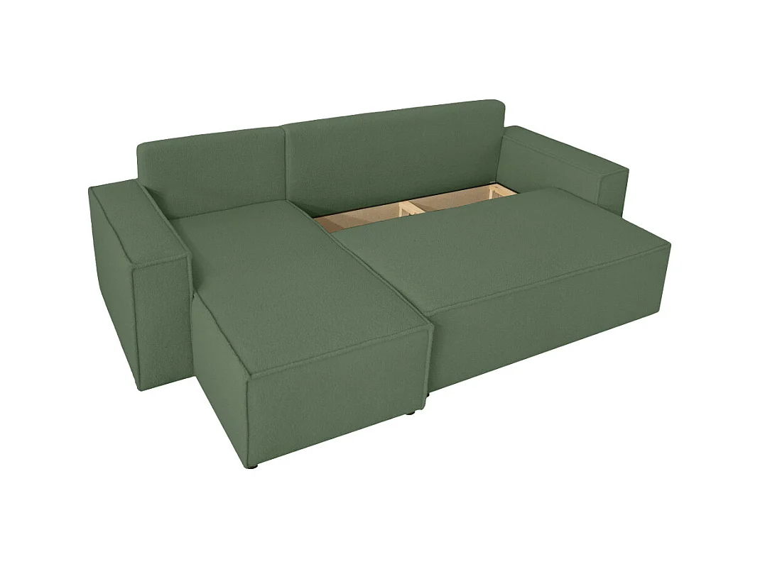 Canapé FARAH d'angle réversible et convertible 4 places en tissu bouclette - Vert