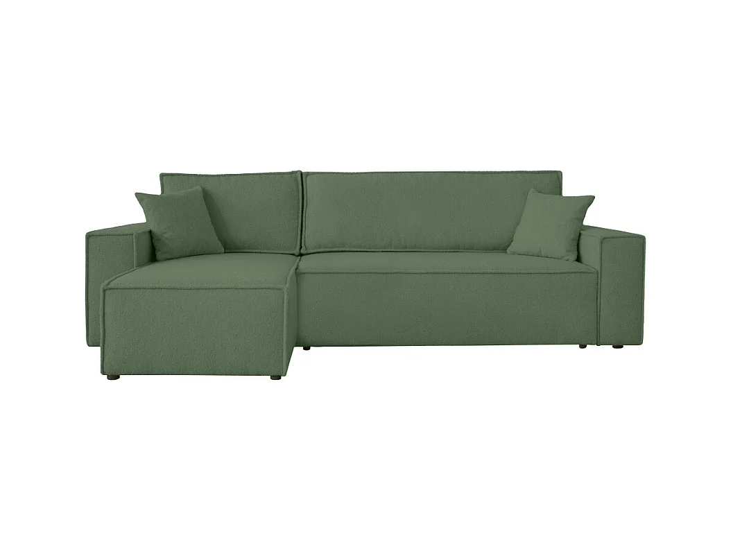 Canapé FARAH d'angle réversible et convertible 4 places en tissu bouclette - Vert