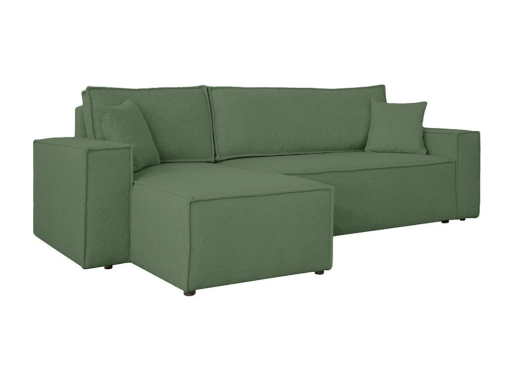 Canapé FARAH d'angle réversible et convertible 4 places en tissu bouclette - Vert