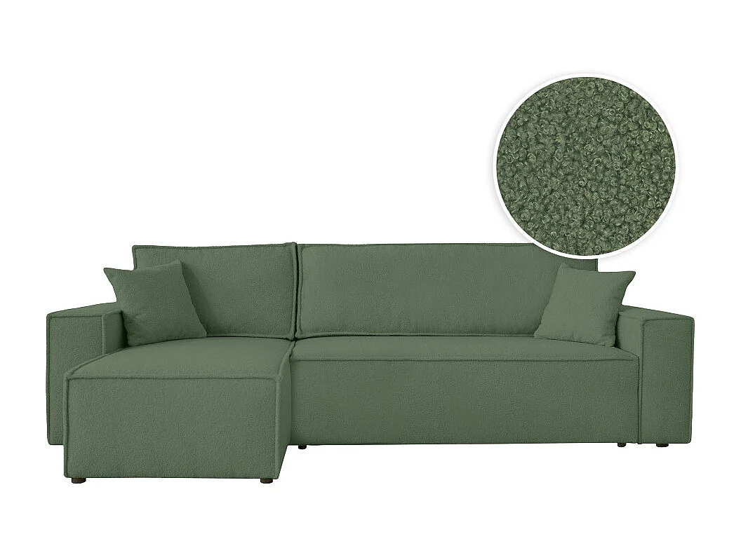 Canapé FARAH d'angle réversible et convertible 4 places en tissu bouclette - Vert
