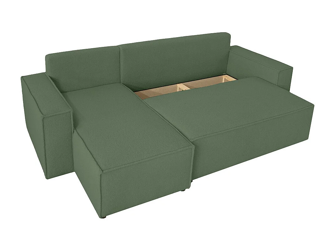 Canapé FARAH d'angle réversible et convertible 4 places en tissu bouclette - Vert
