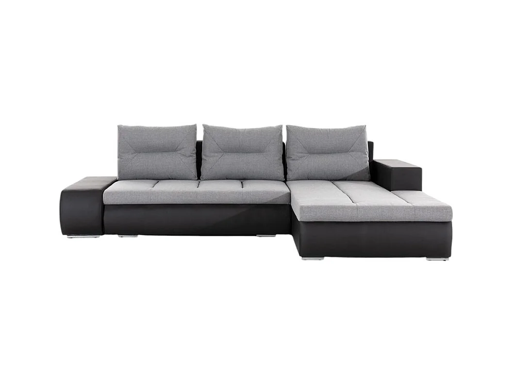 Canapé d'angle droit 4 places NARA convertible en simili et tissu - Noir/Gris clair