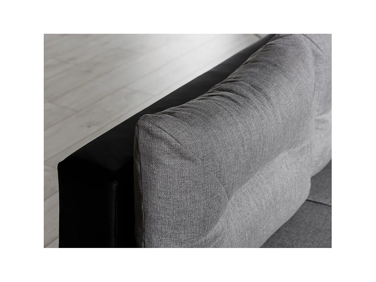 Canapé d'angle droit 4 places NARA convertible en simili et tissu - Noir/Gris clair