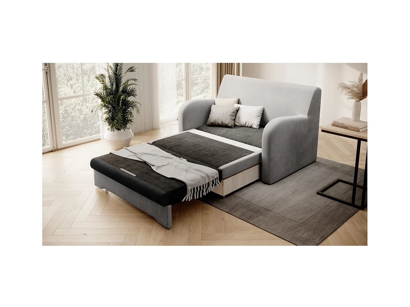 Canapé convertible 2 places SELMA en tissu - Gris clair/Gris anthracite