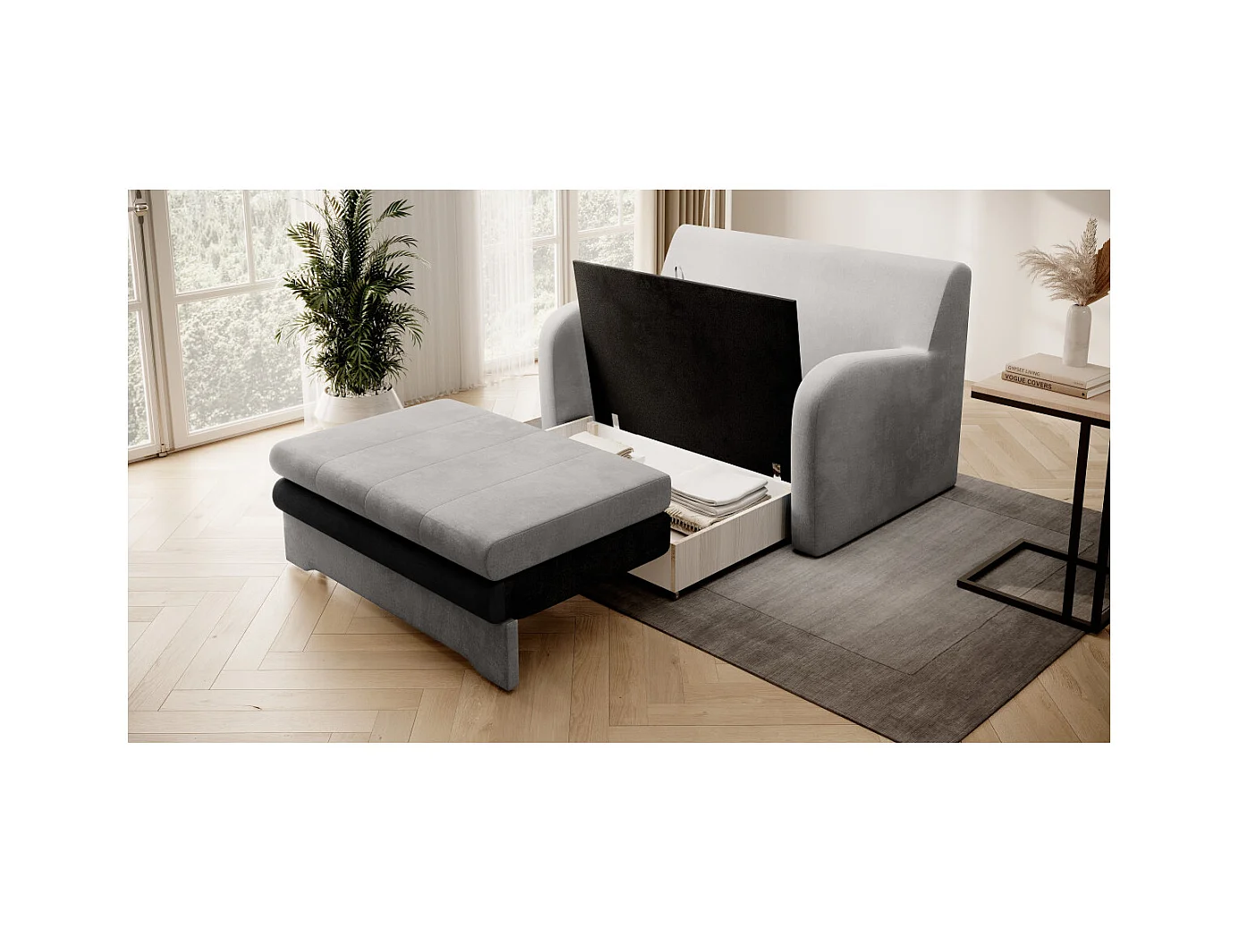 Canapé convertible 2 places SELMA en tissu - Gris clair/Gris anthracite