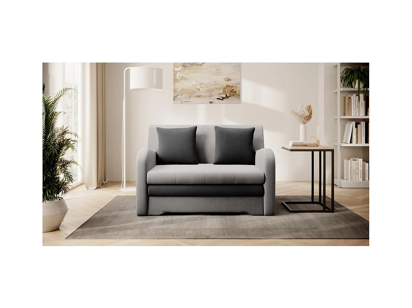 Canapé convertible 2 places SELMA en tissu - Gris clair/Gris anthracite