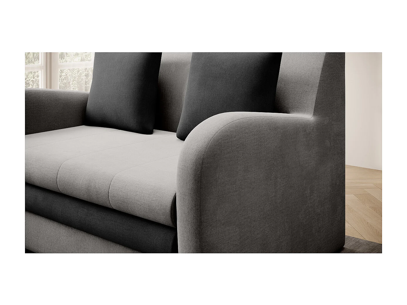 Canapé convertible 2 places SELMA en tissu - Gris clair/Gris anthracite