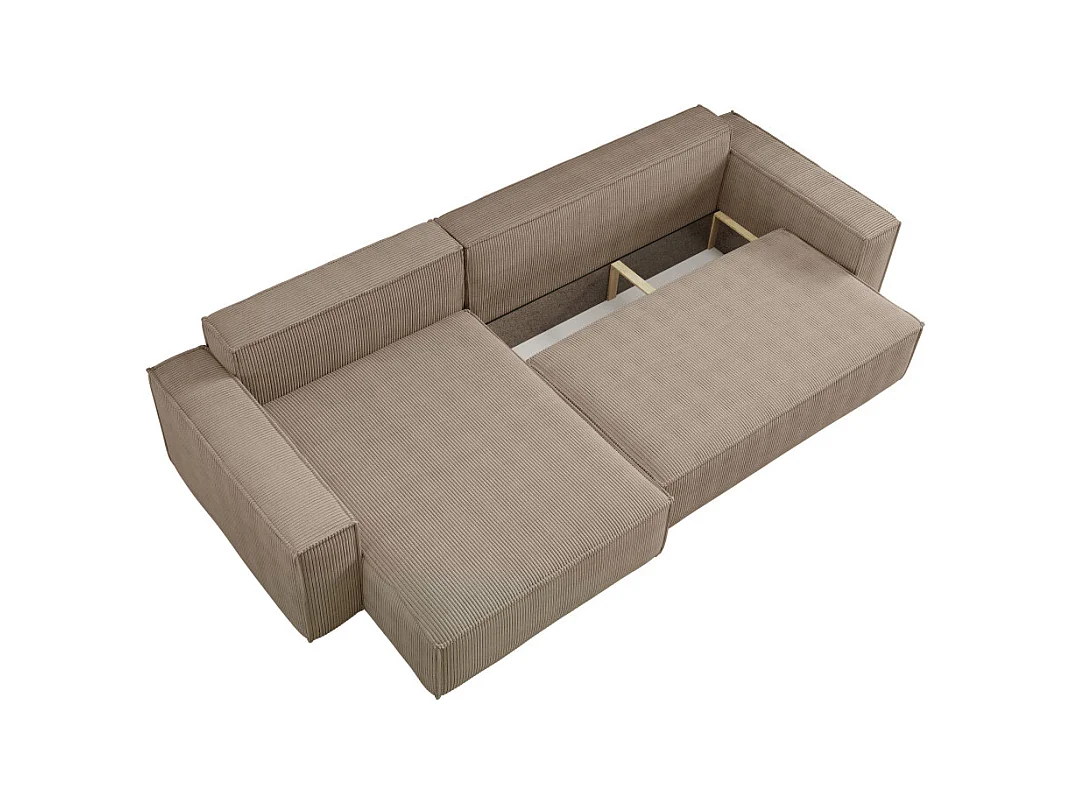 Canapé FARAH d'angle max réversible et convertible 5 places en velours côtelé - Taupe