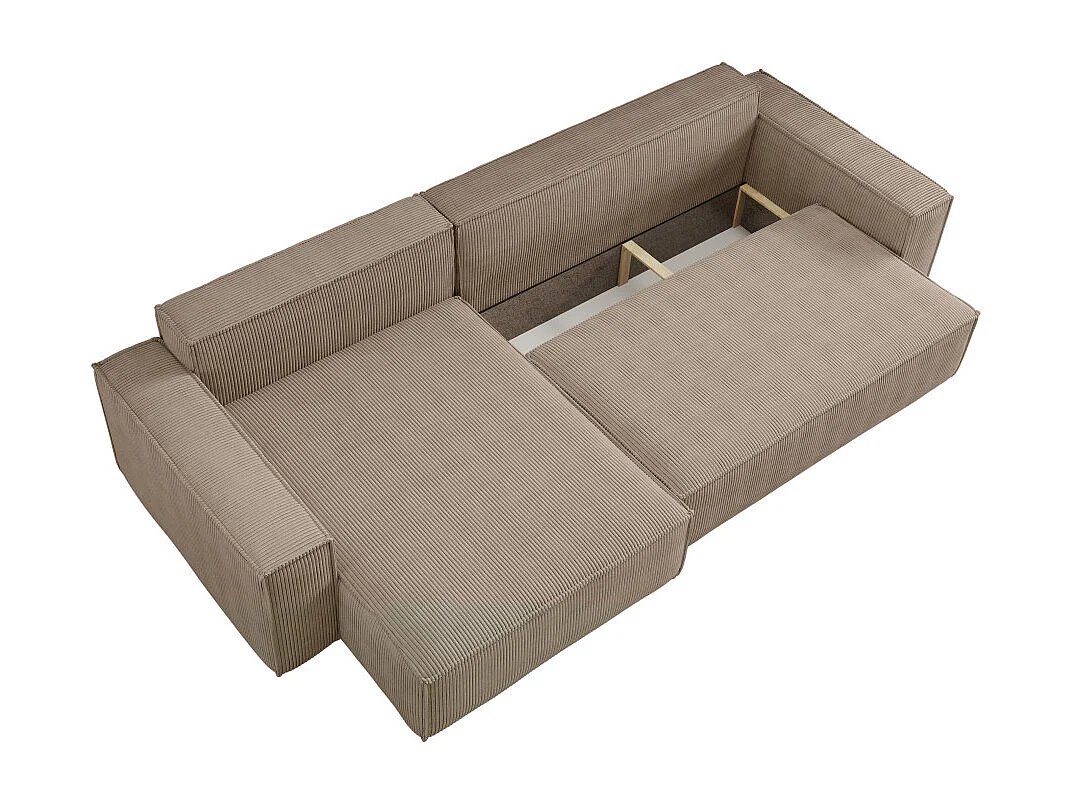 Canapé FARAH d'angle max réversible et convertible 5 places en velours côtelé - Taupe