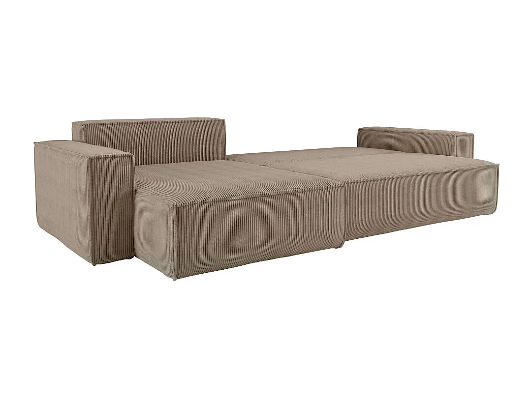 Canapé FARAH d'angle max réversible et convertible 5 places en velours côtelé - Taupe