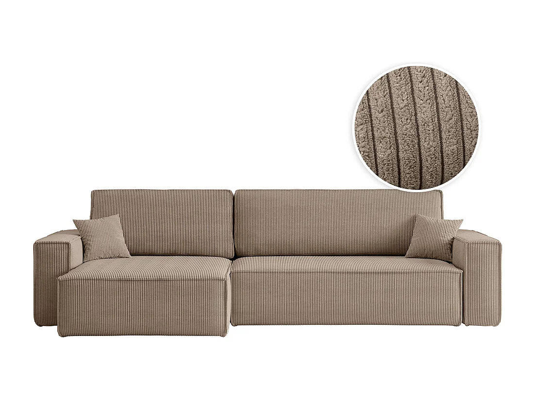 Canapé FARAH d'angle max réversible et convertible 5 places en velours côtelé - Taupe