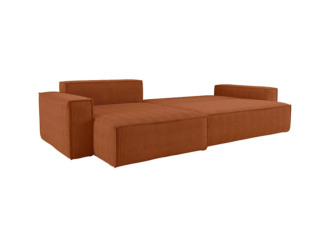 Canapé FARAH d'angle max réversible et convertible 5 places en velours côtelé - Terracotta