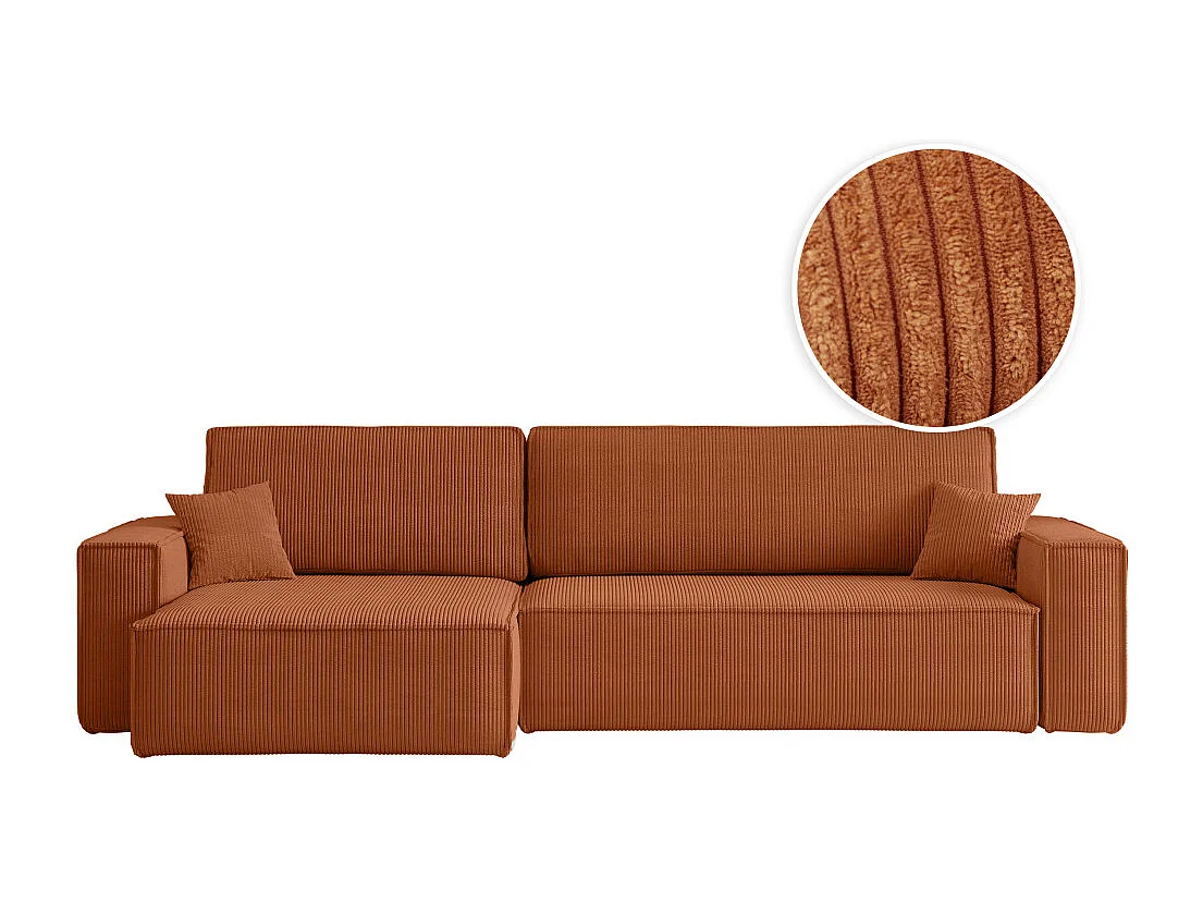Canapé FARAH d'angle max réversible et convertible 5 places en velours côtelé - Terracotta