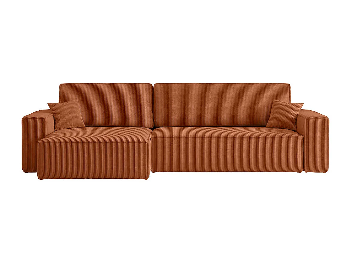 Canapé FARAH d'angle max réversible et convertible 5 places en velours côtelé - Terracotta