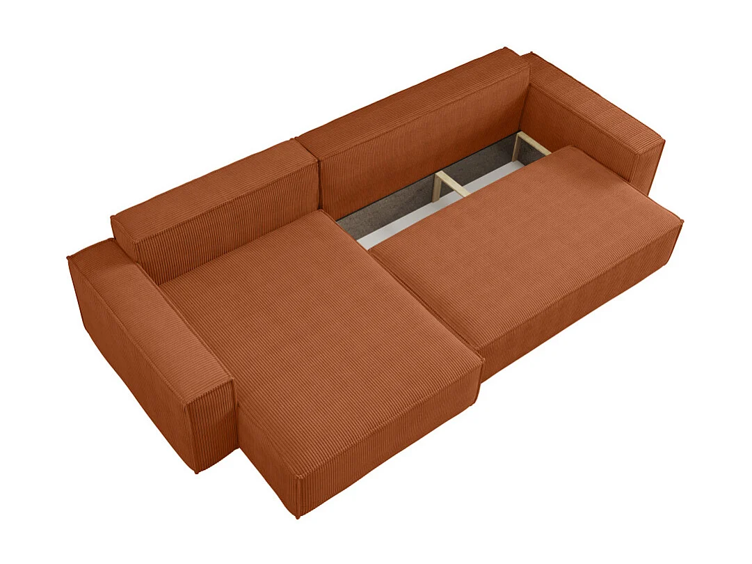 Canapé FARAH d'angle max réversible et convertible 5 places en velours côtelé - Terracotta