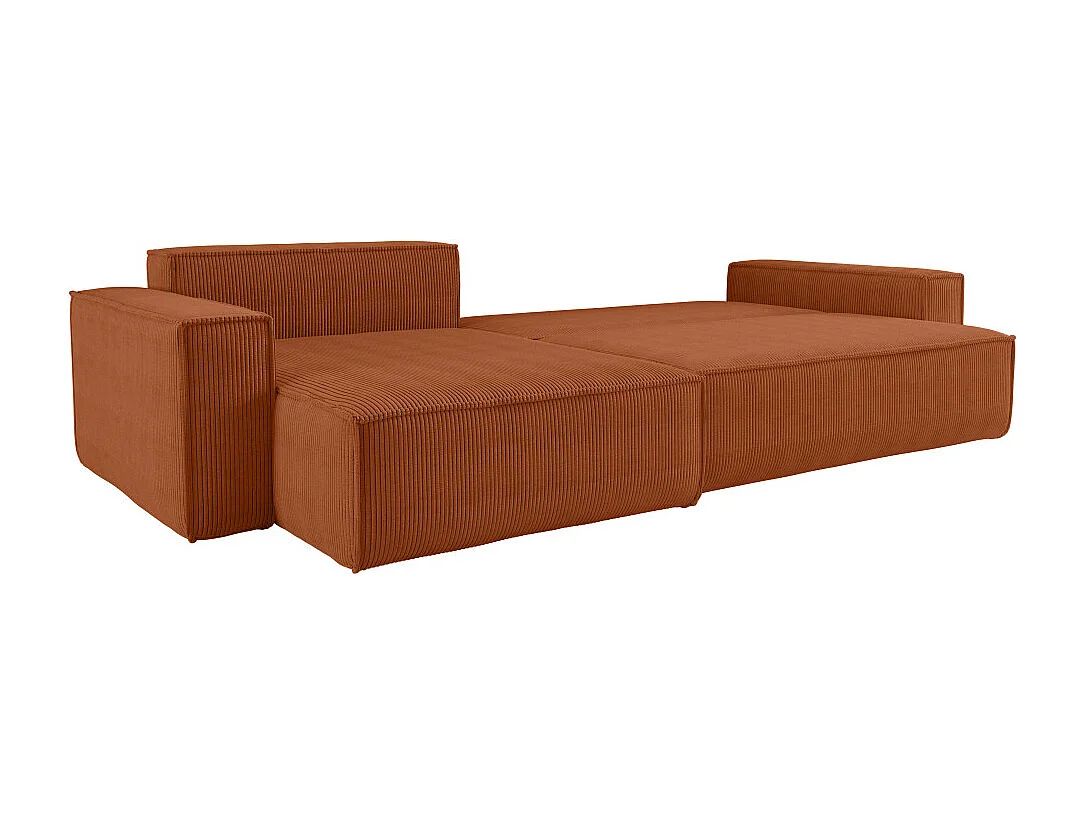Canapé FARAH d'angle max réversible et convertible 5 places en velours côtelé - Terracotta