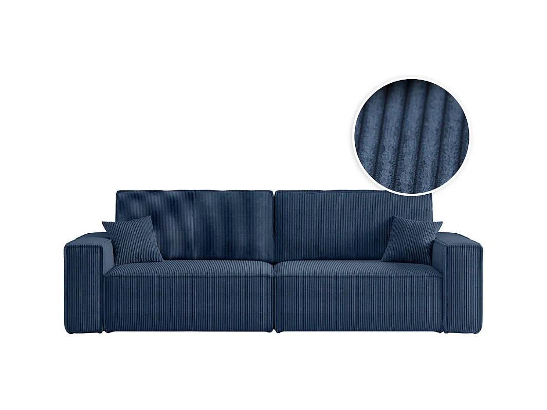 Canapé droit 3 places FARAH convertible en velours côtelé - Bleu foncé