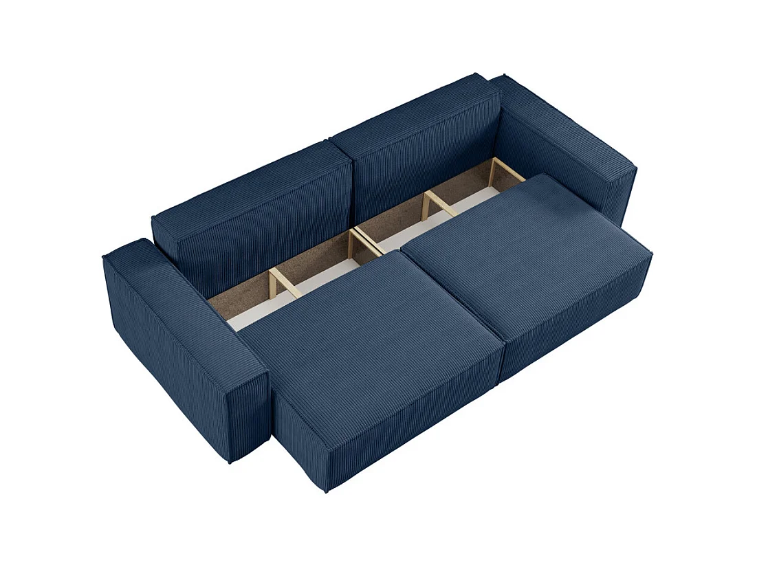 Canapé droit 3 places FARAH convertible en velours côtelé - Bleu foncé