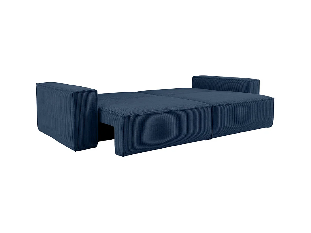 Canapé droit 3 places FARAH convertible en velours côtelé - Bleu foncé