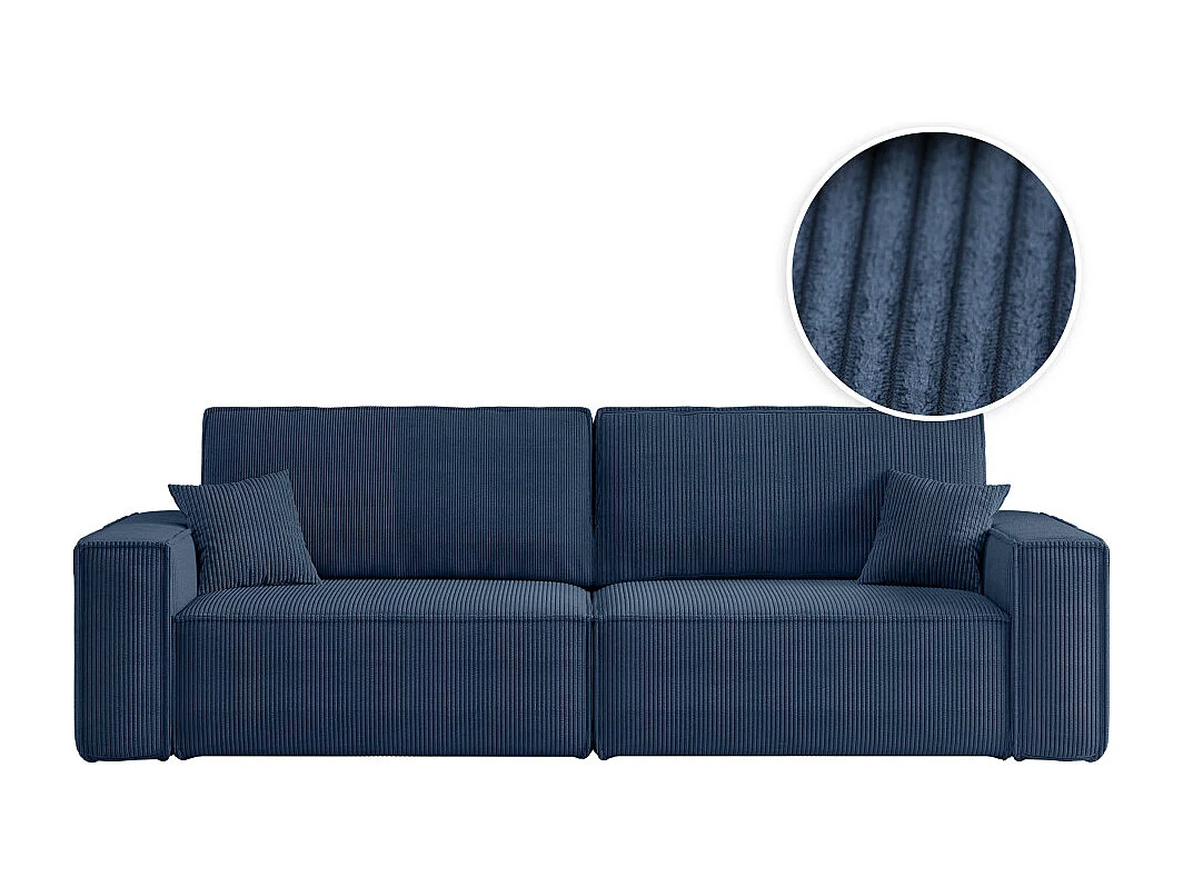 Canapé droit 3 places FARAH convertible en velours côtelé - Bleu foncé