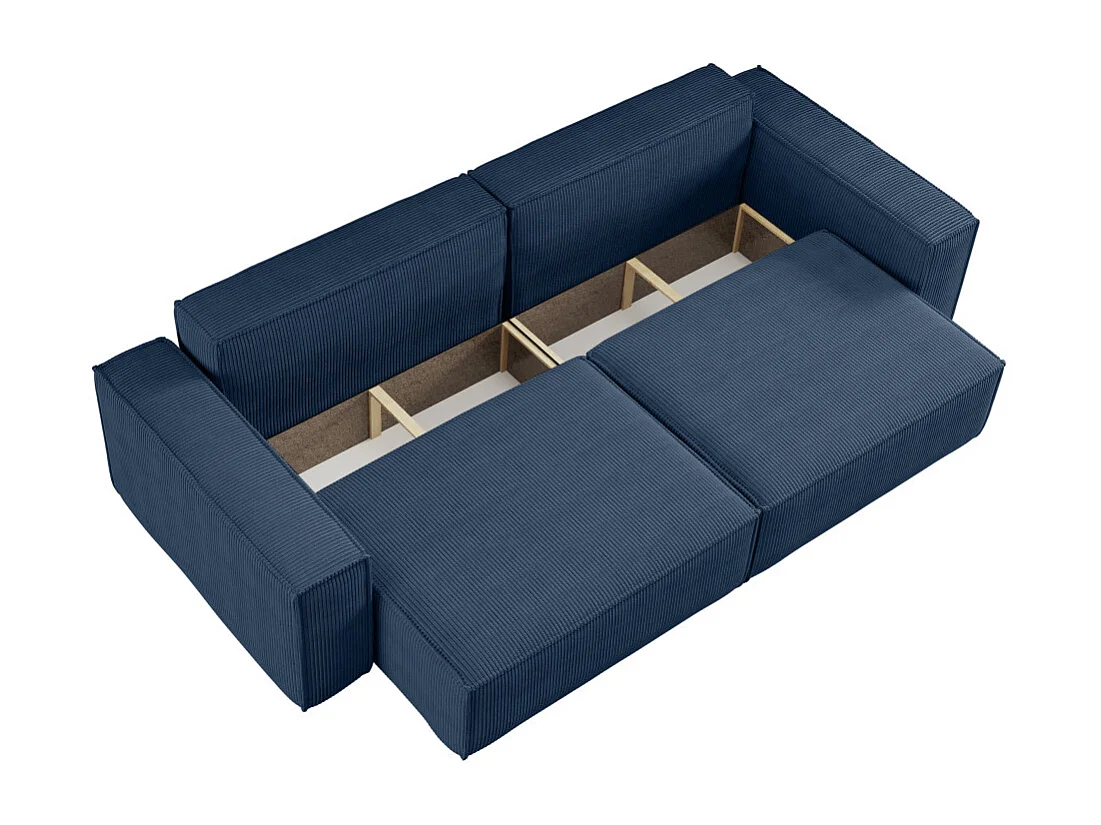 Canapé droit 3 places FARAH convertible en velours côtelé - Bleu foncé