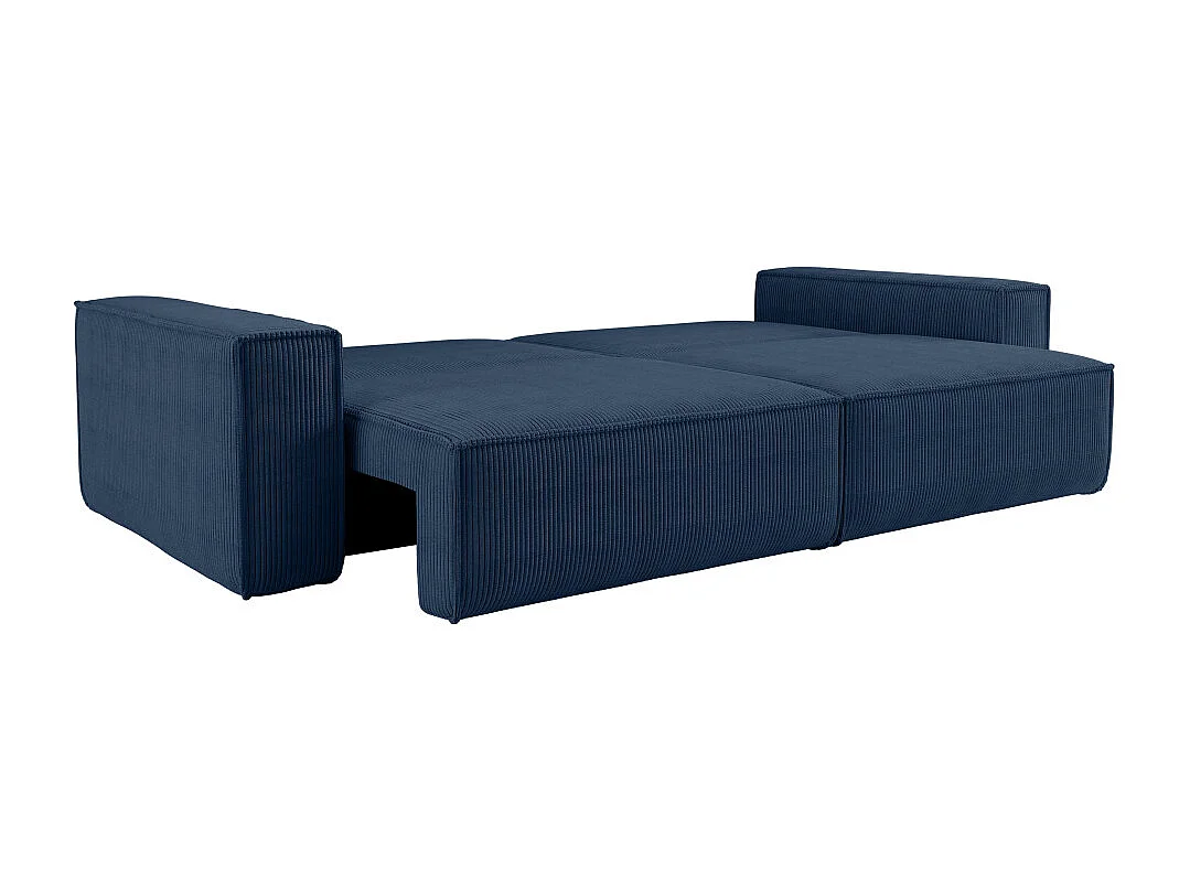 Canapé droit 3 places FARAH convertible en velours côtelé - Bleu foncé