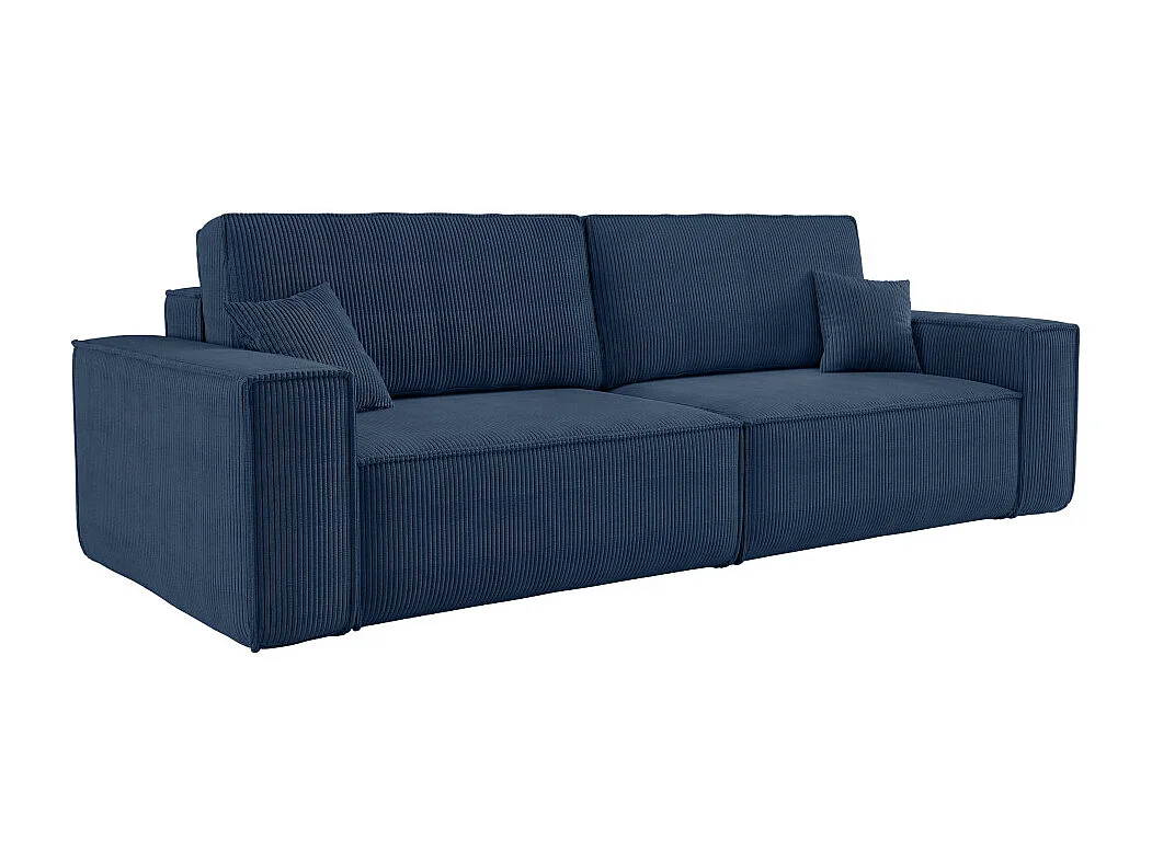 Canapé droit 3 places FARAH convertible en velours côtelé - Bleu foncé