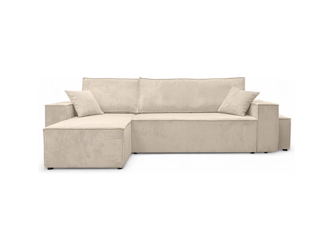 Canapé FARAH d'angle réversible et convertible 4 places avec un pouf en velours côtelé - Beige