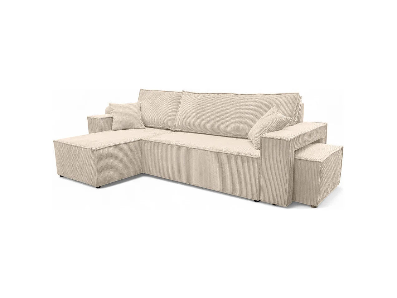 Canapé FARAH d'angle réversible et convertible 4 places avec un pouf en velours côtelé - Beige