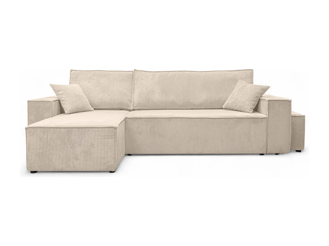 Canapé FARAH d'angle réversible et convertible 4 places avec un pouf en velours côtelé - Beige