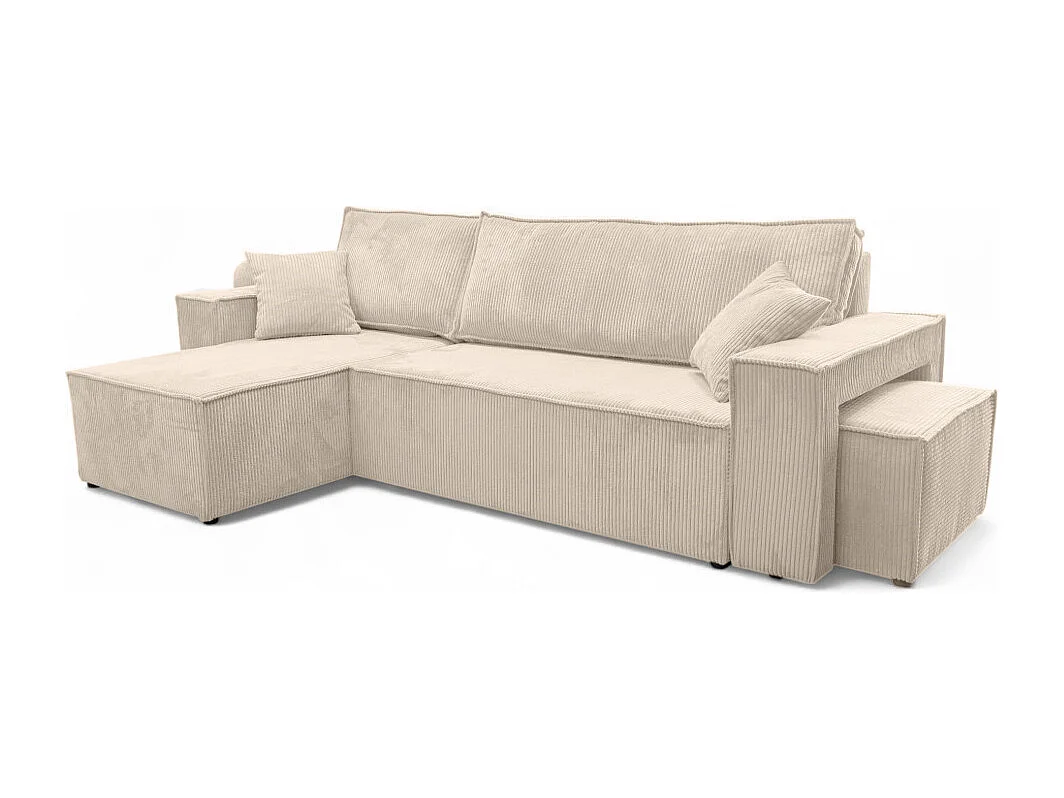 Canapé FARAH d'angle réversible et convertible 4 places avec un pouf en velours côtelé - Beige