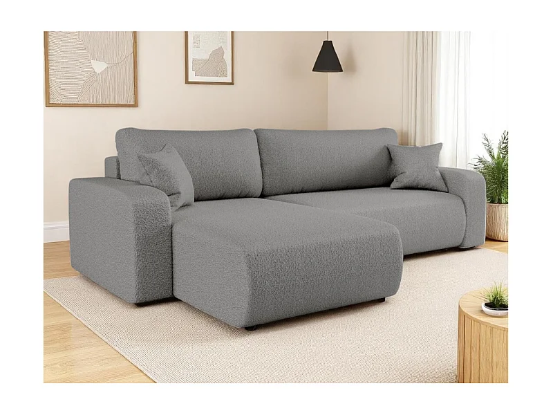 Canapé ALYA d'angle max réversible et convertible 5 places en tissu bouclette - Gris