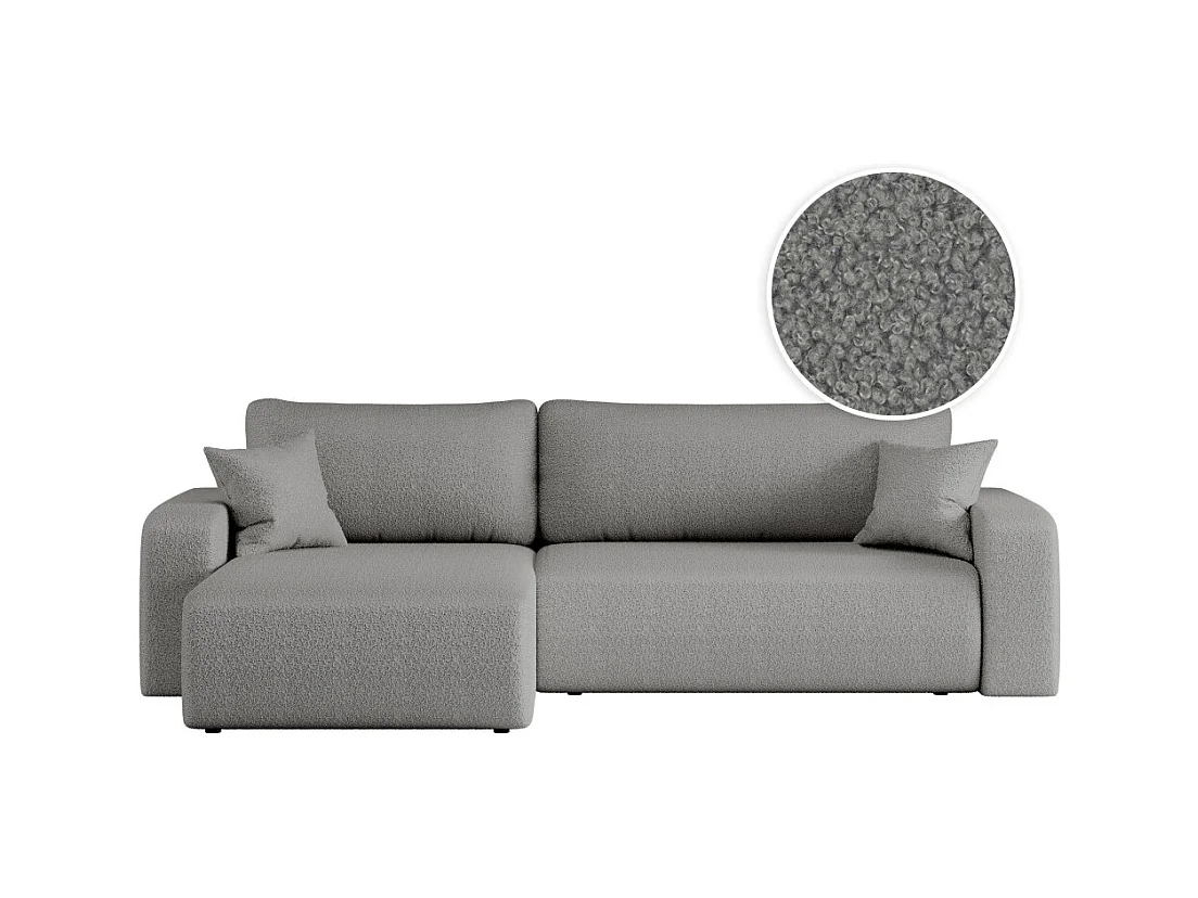 Canapé ALYA d'angle max réversible et convertible 5 places en tissu bouclette - Gris