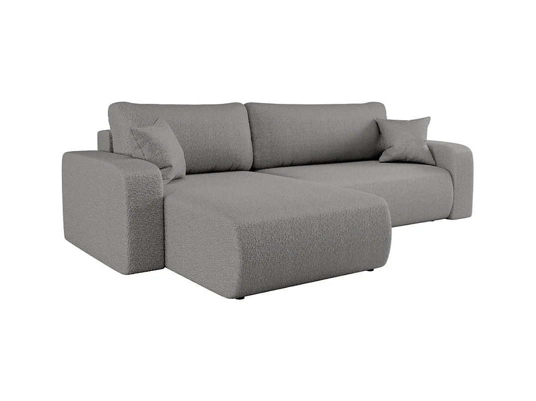 Canapé ALYA d'angle max réversible et convertible 5 places en tissu bouclette - Gris