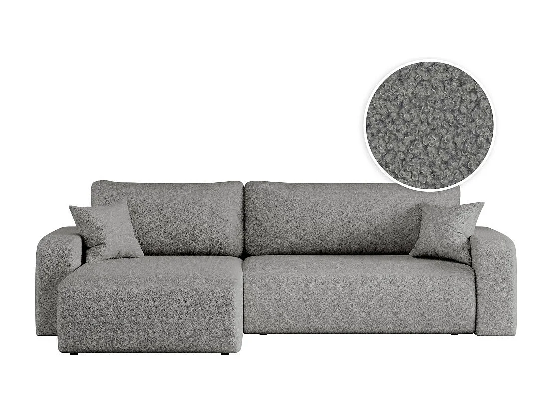 Canapé ALYA d'angle max réversible et convertible 5 places en tissu bouclette - Gris