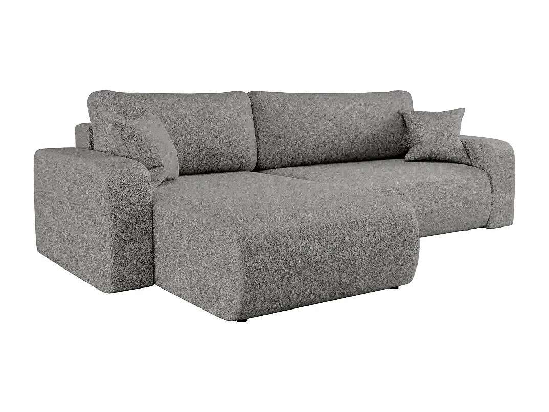 Canapé ALYA d'angle max réversible et convertible 5 places en tissu bouclette - Gris