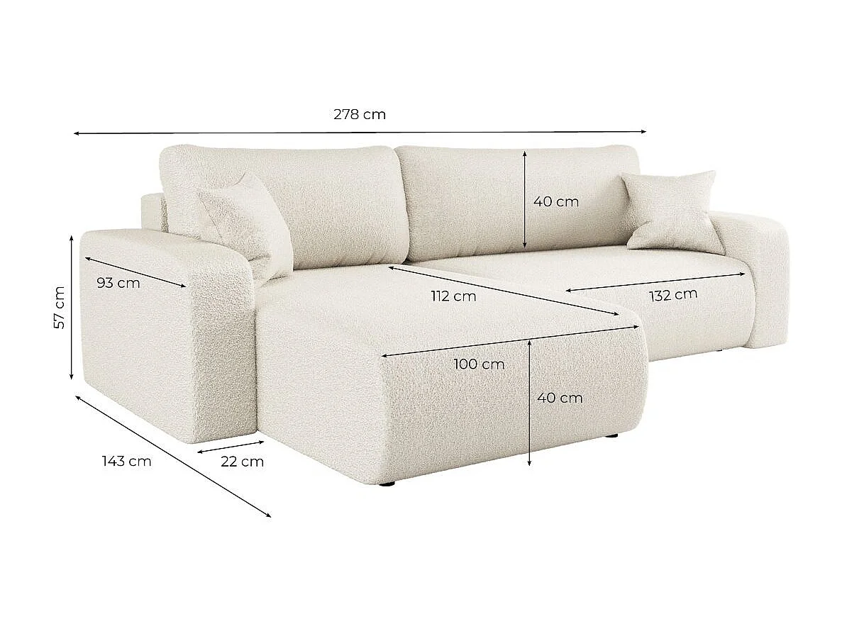 Canapé ALYA d'angle max réversible et convertible 5 places en tissu bouclette - Gris