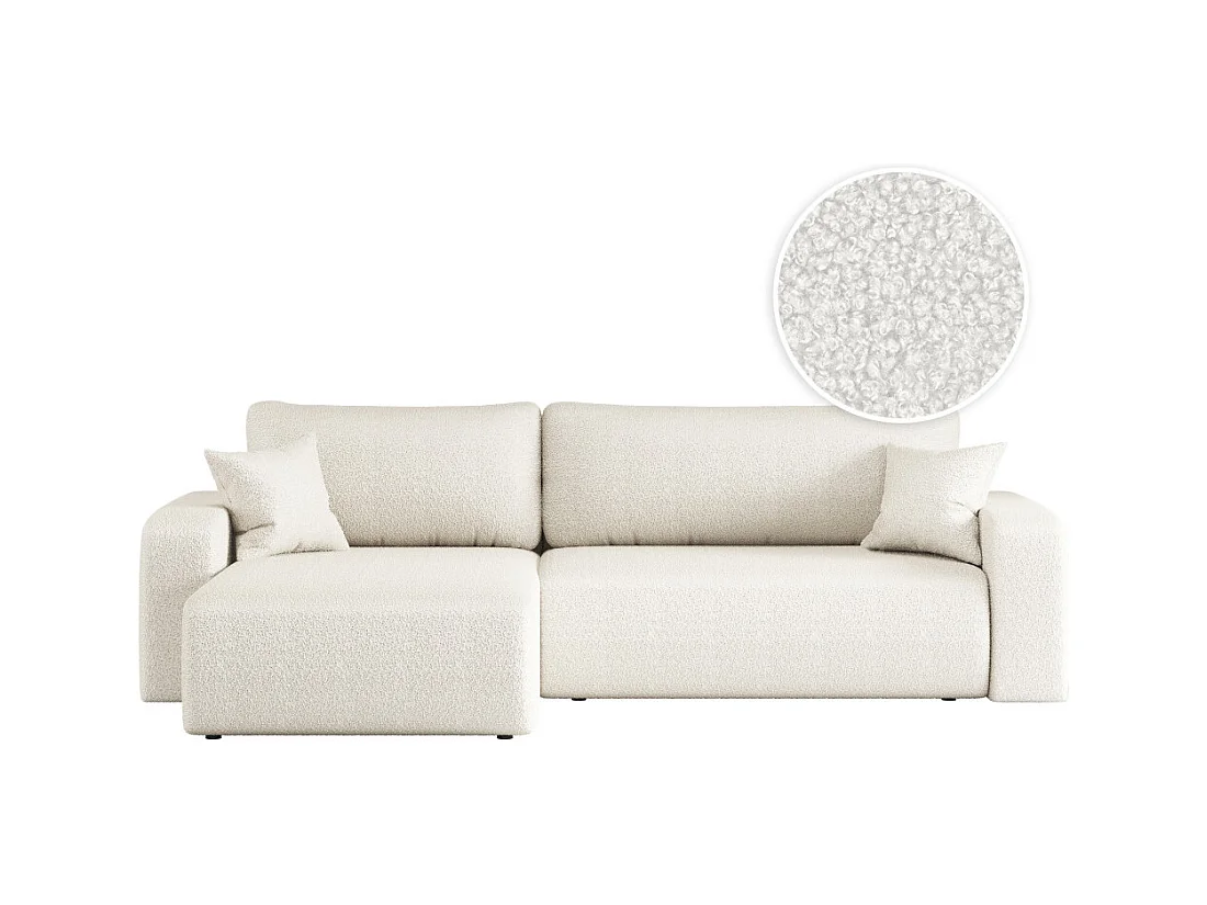 Canapé ALYA d'angle max réversible et convertible 5 places en tissu bouclette - Blanc