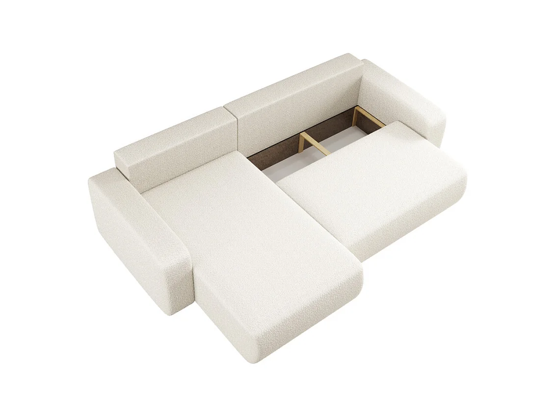 Canapé ALYA d'angle max réversible et convertible 5 places en tissu bouclette - Blanc