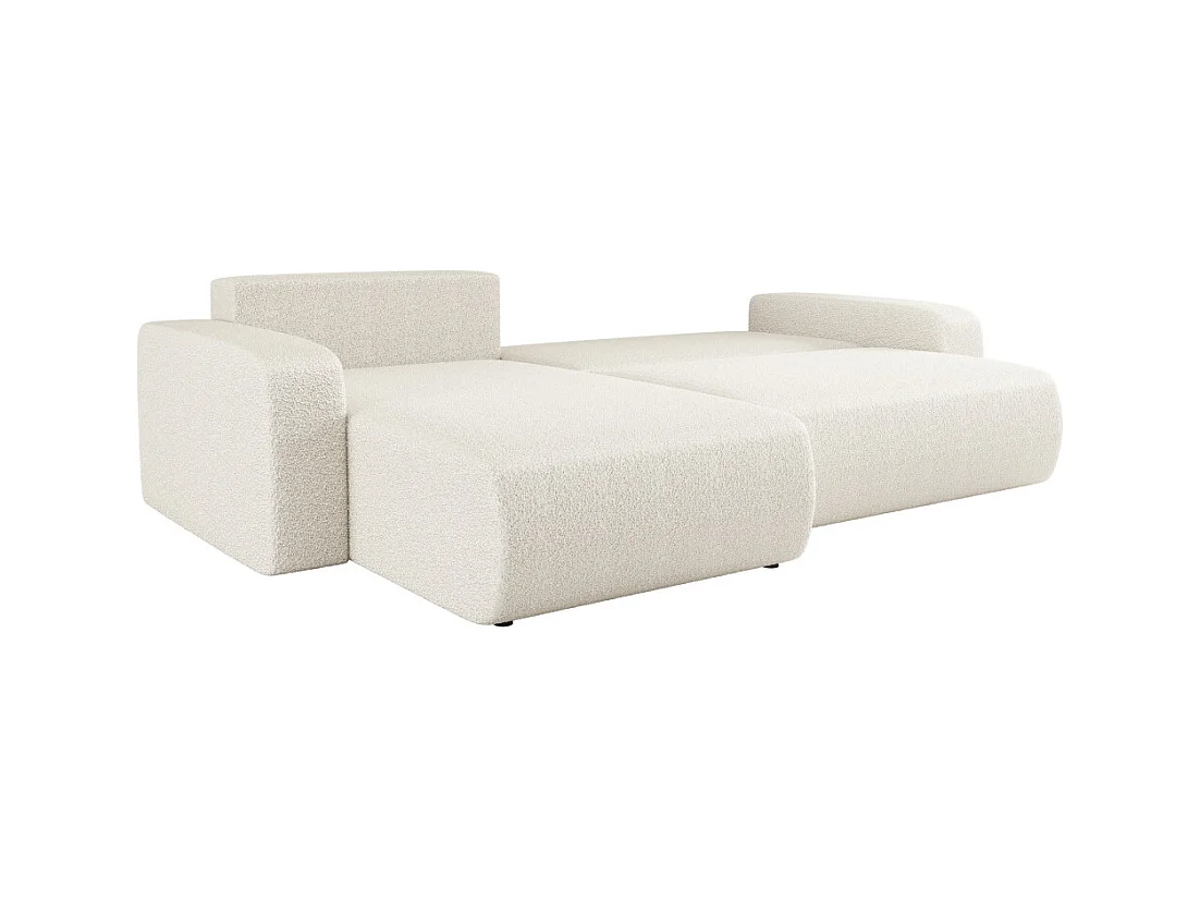 Canapé ALYA d'angle max réversible et convertible 5 places en tissu bouclette - Blanc