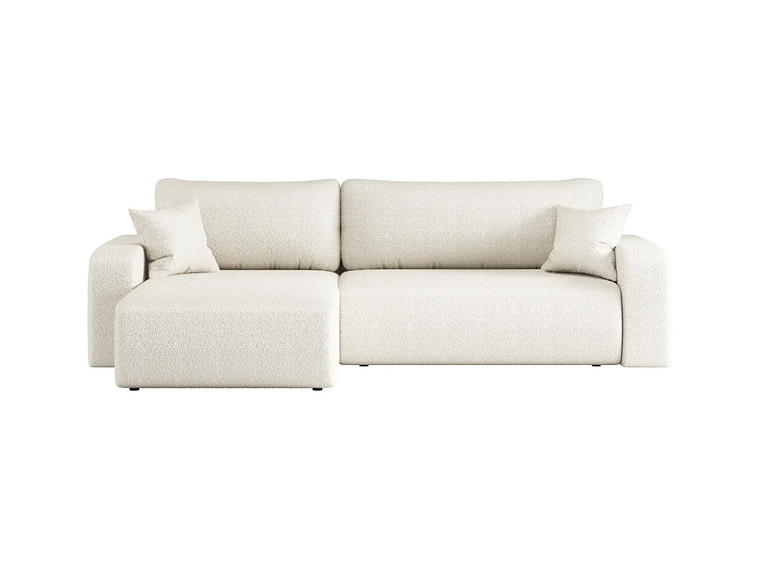 Canapé ALYA d'angle max réversible et convertible 5 places en tissu bouclette - Blanc