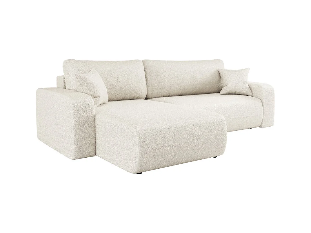 Canapé ALYA d'angle max réversible et convertible 5 places en tissu bouclette - Blanc