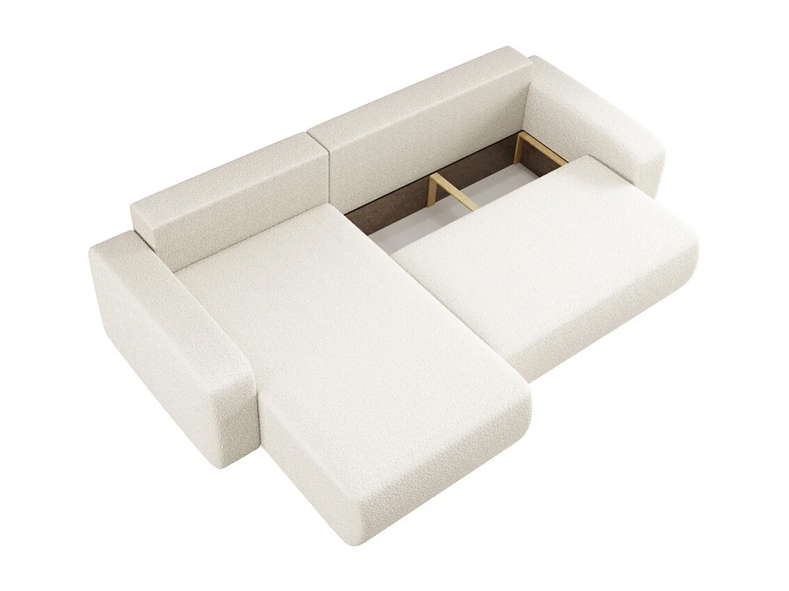 Canapé ALYA d'angle max réversible et convertible 5 places en tissu bouclette - Blanc