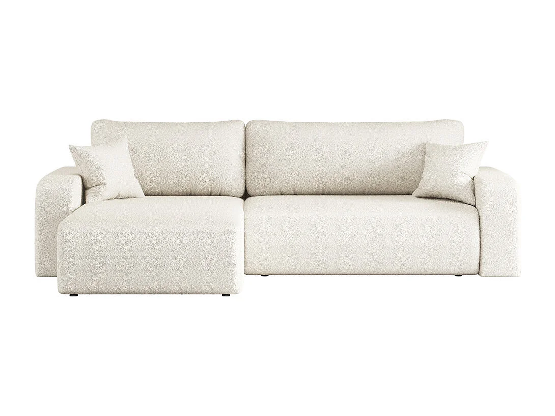 Canapé ALYA d'angle max réversible et convertible 5 places en tissu bouclette - Blanc