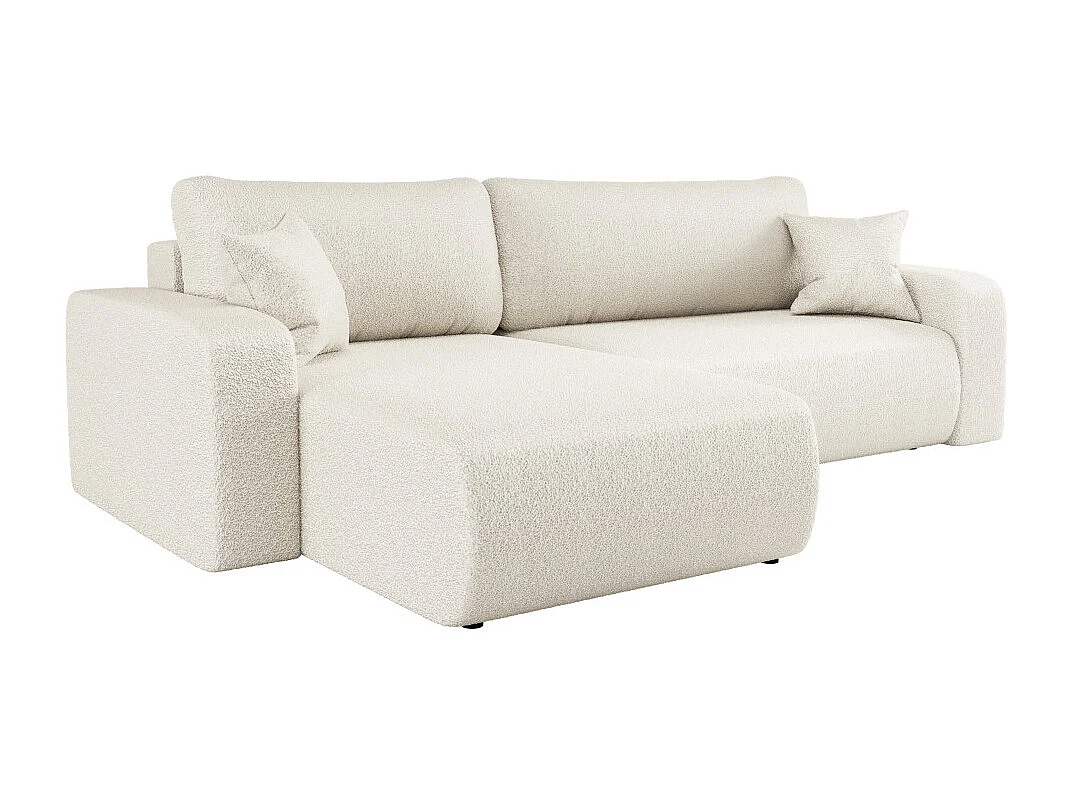 Canapé ALYA d'angle max réversible et convertible 5 places en tissu bouclette - Blanc