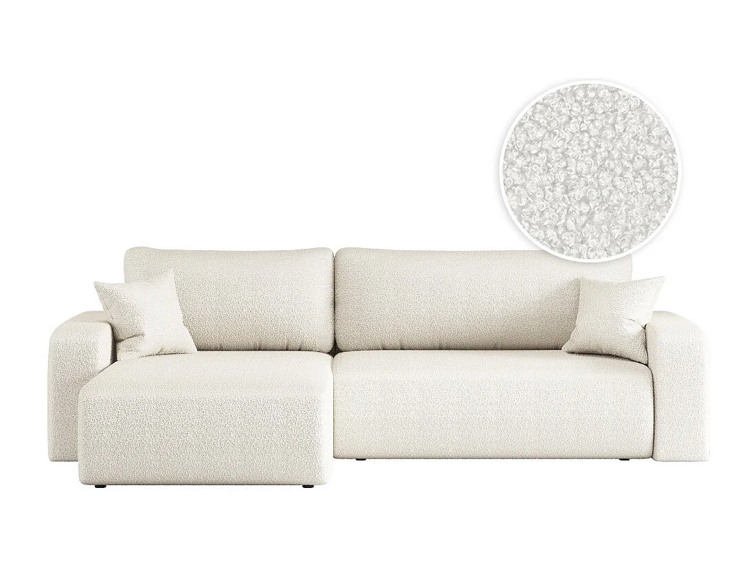 Canapé ALYA d'angle max réversible et convertible 5 places en tissu bouclette - Blanc
